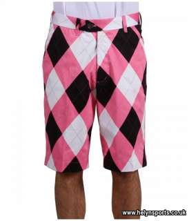 Loudmouth Golf as worn by John Daly Golf Shorts Pink & White Argyle 