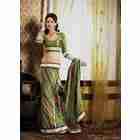 Indian Selections Chunni Olive Green Faux Crepe Luxury Party Wear Sari 
