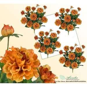  FOUR 23 Dahlia Artificial Flower Bushes in Orange 2 Tone 