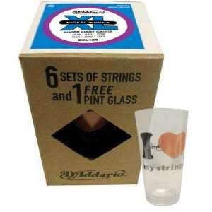 DAddario Pint Glass and 6 sets of EXL120 Strings six sets 