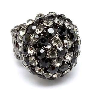    Duo Tone Dome Round Crystal Pave Stretch Ring Black Jewelry