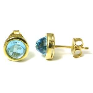  14K Yellow Gold Blue Topaz Stud Earrings Jewelry