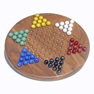   Walnut Wood Chinese Checkers Set with Glass Marbles Toys & Games