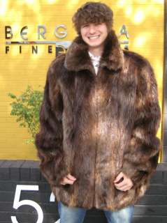 55902 New Mens Natural Brown Beaver Fur Jacket Coat 5XL  