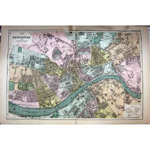    BRITAIN MAP 1895 PLAN NEWCASTLE ENGLAND RIVER TYNE