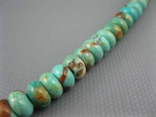   Sterling Cube Bead & Green Webbed Carico Lake Turquoise Bead Necklace