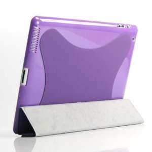  (Purple)PU leather case/Flip Stand Case with plastic case for iPad 