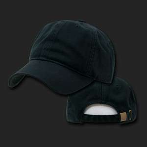 Black Solid Blank Two Ply Washed Polo Style Cotton Baseball Cap Caps 