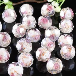   LAMPWORK GLASS AB CRYSTAL W/ FLOWER ROSE LOOSE BEADS FINDING  