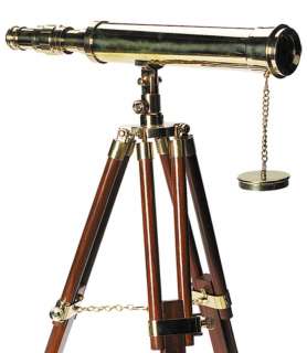 Small Nautical Brass Refractor Telescope Tabletop Stand  