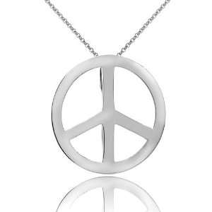    14K White Gold Peace Sign Pendant Necklace P&P Luxury Jewelry