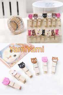 4x Kitty Wood Paper photo Note Snack Clips Bookmark  