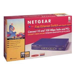  NETGEAR FS509 10/100 8 Port Switch w/1 1000BASE SX Fiber 