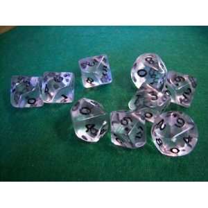  Transparent Clear and Black 10 Sided Dice Toys & Games