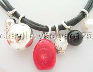 Beautiful Pearl&Coral&Onyx Necklace&Bracelet Set  