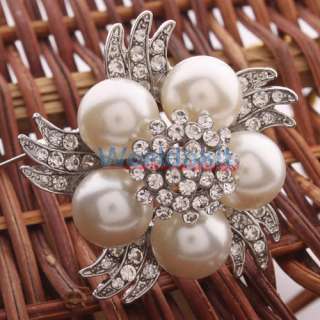 New Unique Style White Pearl Colored Bead Rhinestone Brooch Pin  