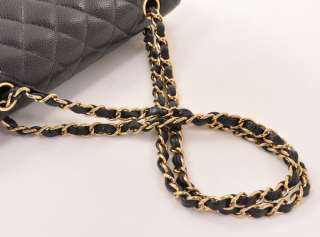 Authentic Black Quilted caviar Chanel 2.55 9 shoulder bag CC gold 