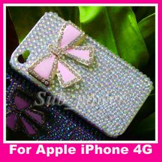 New 3D Rhinestone Pink BOW Bling Crystal back Case cover for iPhone 4 