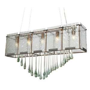   Hand Pressed Frosted Rain Glass Rain Drops 5 Light Linear Pendant in