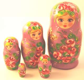 Russian Wooden Butterfly Nesting Dolls Set of 5 6.5  