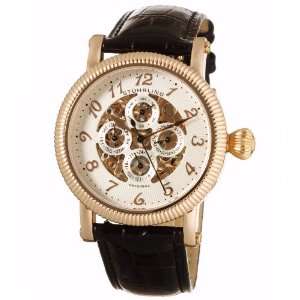   Skeleton Watch   Mens Leather Band Silver Dial with Rose Gold Case