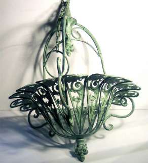 Victorian Large Hanging Planter Mint Green Wrought Iron  