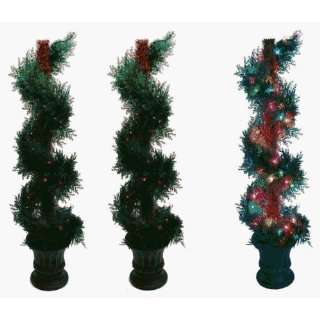   Pre lit Fern Spiral Tree Multi   colored Lights Set of Two Home