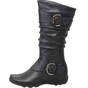 NIB Womens Faux Leather Bukles Tall Boots Zipper Flat  