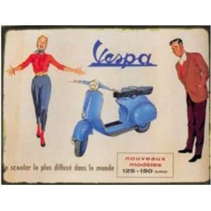  Tin Sign, Vespa w/standing man and woman 14x10 Automotive