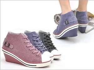   Canvas Wedge Heels Sneakers Shoes Pink/Purple/Black US 5.5 8  