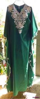   Vintage Dress Scalloped Caftan Resort Beach Hippy Boho Green  