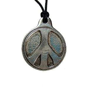  Peace Sign Pewter Pendant on Cord Necklace Jewelry