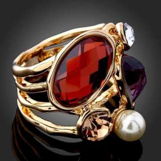 Arinna pearl ruby purple stones Gold GP fashion finger Ring swarovski 