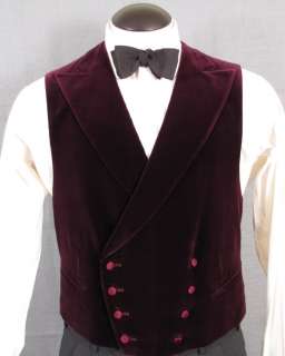 Unmarked burgundy velvet double breasted vest, probably tailored in 