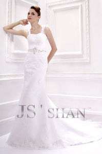 SALE Jsshan White Lace Embroidery Empire Bridal Gown Wedding Dress 