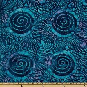  44 Wide Indian Batik Ruby River Swirl Blue Fabric By The 