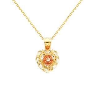 color Gold Flower Charm Pendant with Yellow Gold 0.9mm Oval Angled Cut 