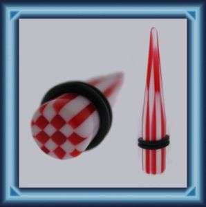 6G UV RED CHECKERBOARD ACRYLIC Ear Tapers   1 Pair  