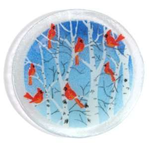   Winter Cardinals 6 Inch Handmade Art Glass Plate