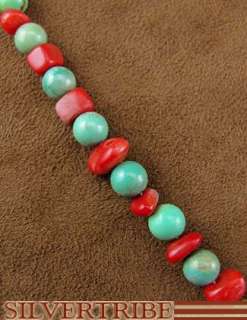 Navajo Indian Jewelry Turquoise Coral Bead Necklace  