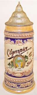   Original Gerz Ceramarte Olympia W. German Beer Lidded Stein w/DBGM