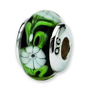 Sterling Silver Reflections Kids Black Hand blown Glass Bead (3.25mm 