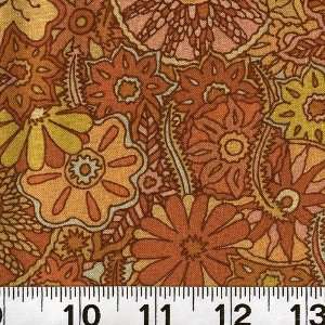  45 Wide Mendhi Henna Flowers Gold Fabric By The Yard 