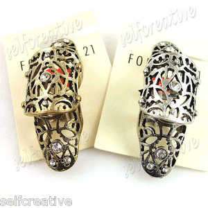 Filigree Floral Armor Hinged Knuckle Joint Ring Sz 6 Crystal Polish 