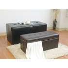   leatherette 3pc storage bench and ottomans set in espresso leatherette