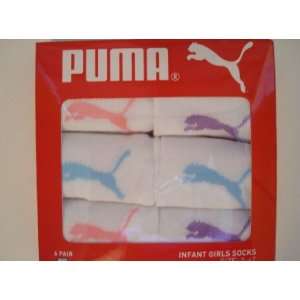   Puma Infant Toddler Baby Girls 6 Pair Runner Socks, Size 2   4T Baby