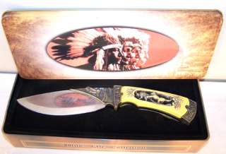 WILD ANIMAL CARVED HANDLE KNIFE IN INDIAN TIN knives  