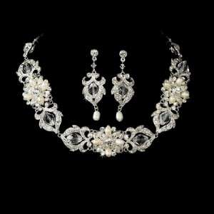 Ivory Pearl & Crystals Bridal Earring Necklace Set  