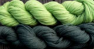Wool sock yarn sport weight, apple green and pine green  