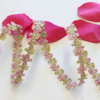 10 yards 7/16 WIDE 12mm Flowers Pink Metallic Loop Braid Gimp Trim 